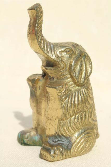 photo of  vintage brass lucky elephant paperweight, solid brass miniature animal figurine #1