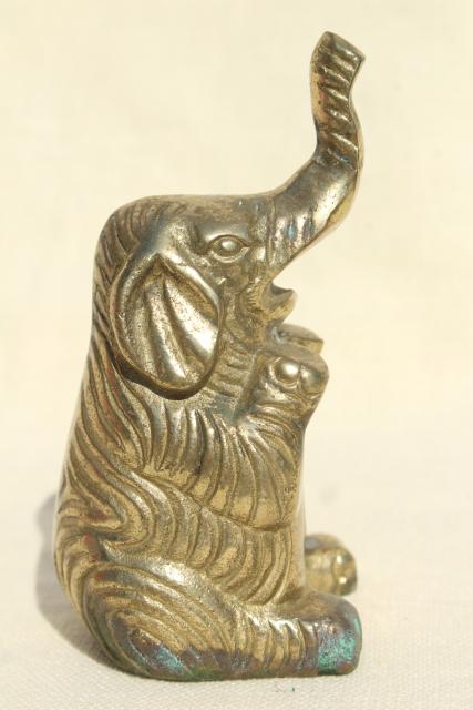 photo of  vintage brass lucky elephant paperweight, solid brass miniature animal figurine #4