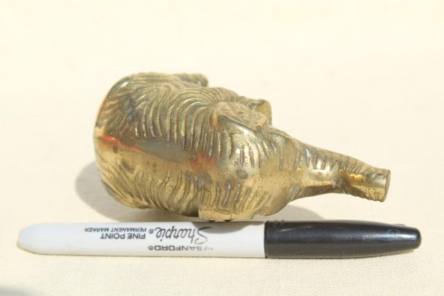 photo of  vintage brass lucky elephant paperweight, solid brass miniature animal figurine #7