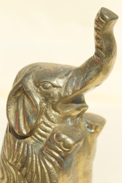 photo of  vintage brass lucky elephant paperweight, solid brass miniature animal figurine #8