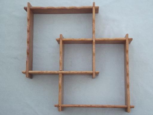 photo of  vintage country wood shadowbox frames set, pair of wall art shelves  #2