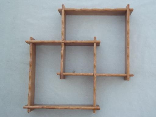 photo of  vintage country wood shadowbox frames set, pair of wall art shelves  #4