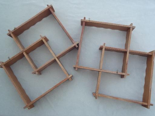 photo of  vintage country wood shadowbox frames set, pair of wall art shelves  #8