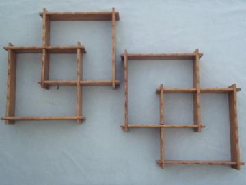 catalog photo of  vintage country wood shadowbox frames set, pair of wall art shelves 