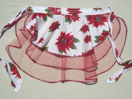 photo of  vintage kitchen aprons, Christmas print cotton fabric half apron lot #5