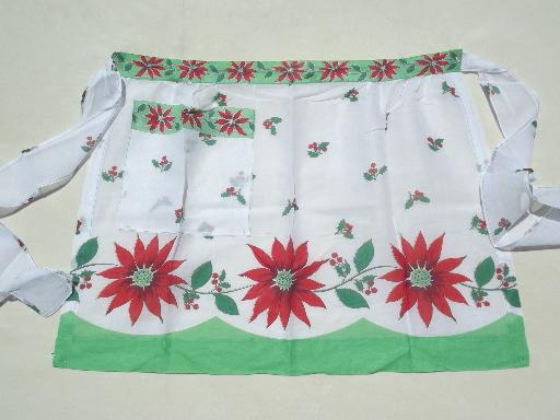 photo of  vintage kitchen aprons, Christmas print cotton fabric half apron lot #7