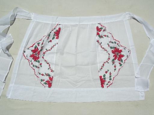 photo of  vintage kitchen aprons, Christmas print cotton fabric half apron lot #8