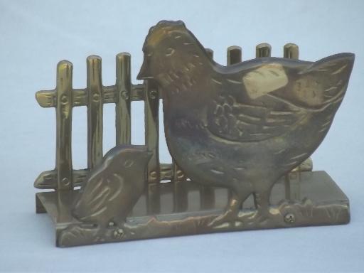 photo of vintage napkin holder w/ chickens, solid brass kitchen napkin holder  #1