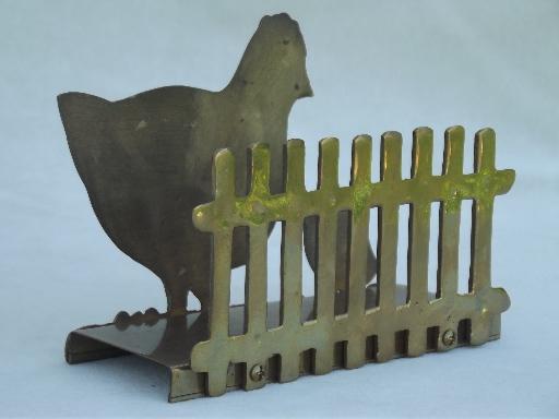 photo of vintage napkin holder w/ chickens, solid brass kitchen napkin holder  #3