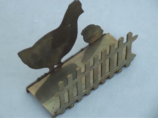 photo of vintage napkin holder w/ chickens, solid brass kitchen napkin holder  #5