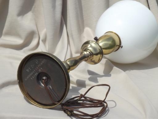 photo of 0s 50s vintage Rembrandt brass table lamp w/ white glass torchiere shade #6