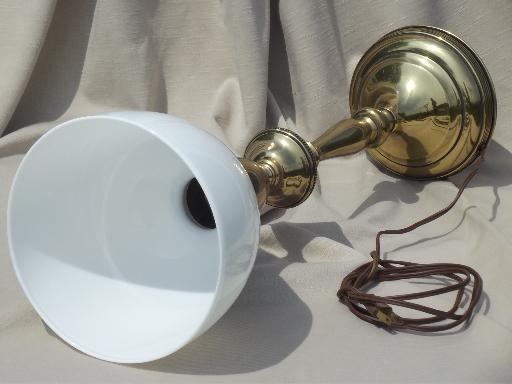 photo of 0s 50s vintage Rembrandt brass table lamp w/ white glass torchiere shade #7