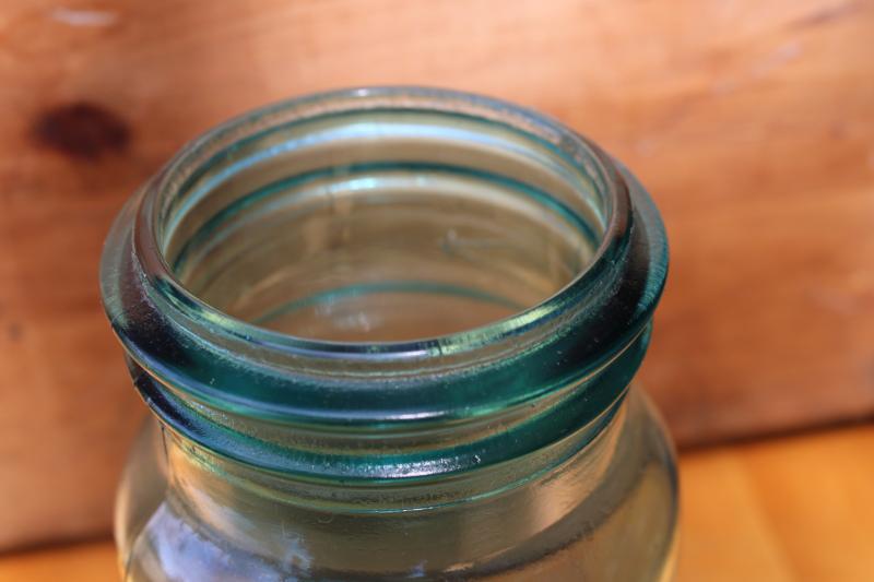 photo of #1 embossed Ball Sure Seal Mason jar, antique vintage aqua blue canning jar #2