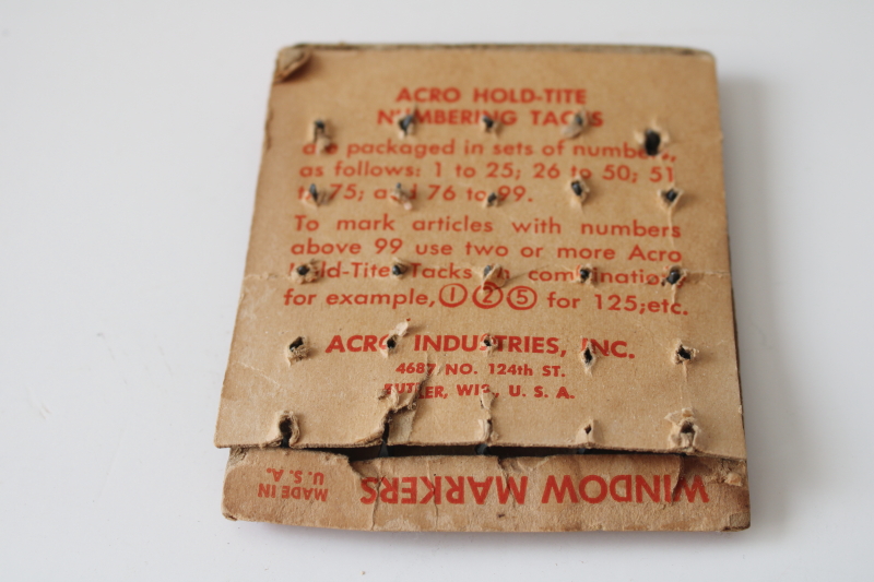 photo of 1 though 25 numbered tacks metal w/ embossed numbers, vintage window markers great old patina  #3