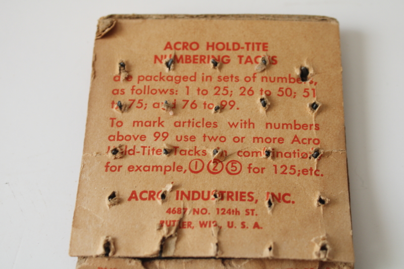 photo of 1 though 25 numbered tacks metal w/ embossed numbers, vintage window markers great old patina  #4