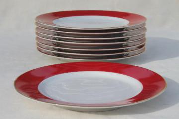 catalog photo of 10 Strawberry St Halo red & white china salad plates, Ten Strawberry Street