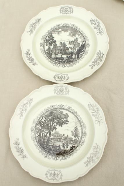 photo of 10 Wedgwood china dinner plates, black transferware scenes of Williamsburg #3