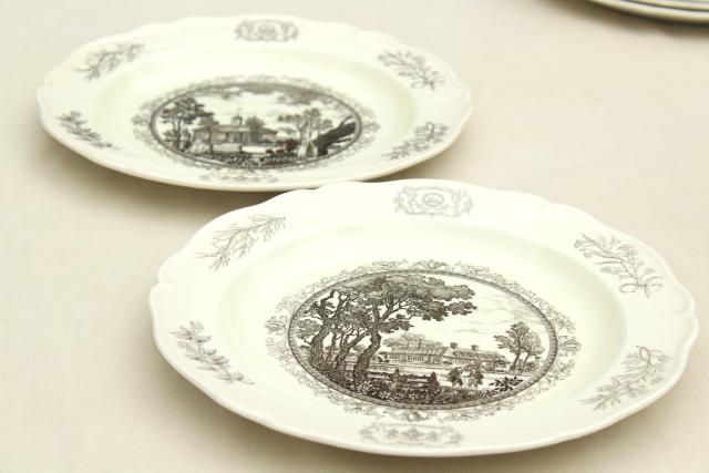 photo of 10 Wedgwood china dinner plates, black transferware scenes of Williamsburg #6