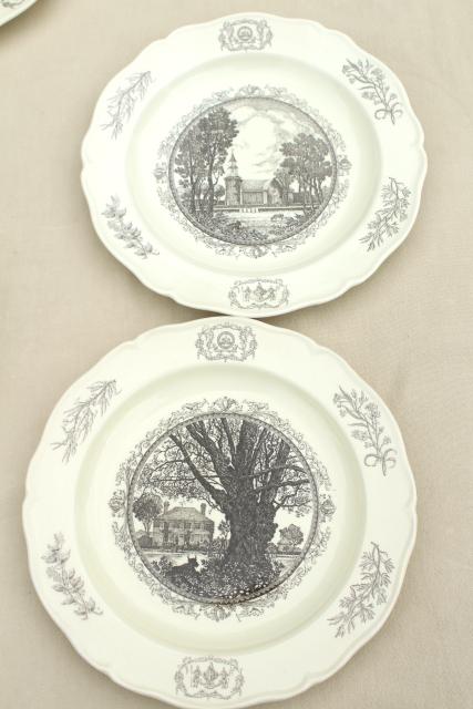 photo of 10 Wedgwood china dinner plates, black transferware scenes of Williamsburg #8