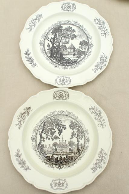 photo of 10 Wedgwood china dinner plates, black transferware scenes of Williamsburg #10