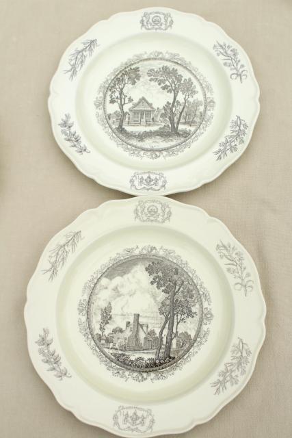 photo of 10 Wedgwood china dinner plates, black transferware scenes of Williamsburg #14