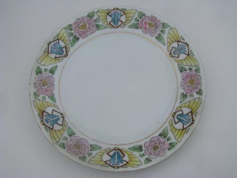 photo of 10 antique hand-painted china plates, art nouveau & art deco vintage flowers #2