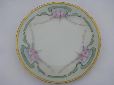 photo of 10 antique hand-painted china plates, art nouveau & art deco vintage flowers #4