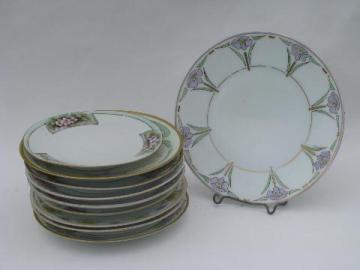 catalog photo of 10 antique hand-painted china plates, art nouveau & art deco vintage flowers