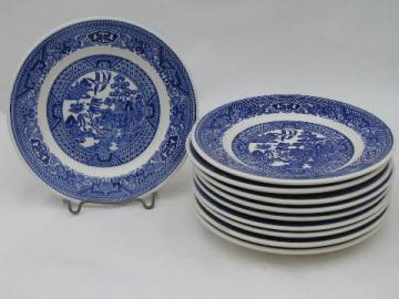 catalog photo of 10 bread & butter or cake plates, vintage Blue Willow pattern china