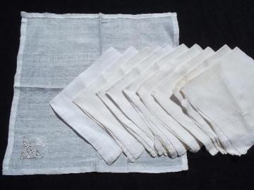 catalog photo of 10 fine pure linen napkins, vintage needle lace and padded embroidery