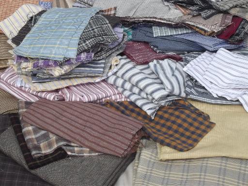 photo of 10 lbs  cotton shirting fabric scraps, primitive country 'rag' quilt fabrics lot  #1