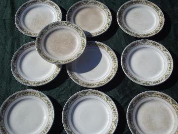 catalog photo of 10 old antique Homer Laughlin china plates, shabby vintage tiny floral