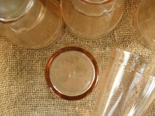 photo of 10 old pink depression glass juice glasses, vintage Hazel-Atlas #2