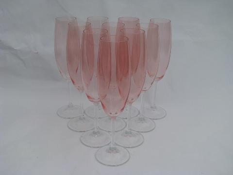 photo of 10 pink & clear glass champagne flutes, fluted champagnes glasses #1