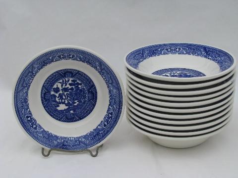 photo of 10 soup or cereal bowls, vintage Blue Willow pattern china #1