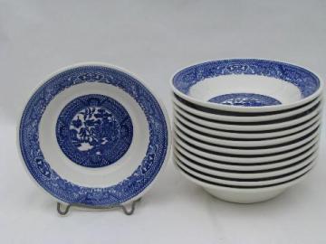 catalog photo of 10 soup or cereal bowls, vintage Blue Willow pattern china