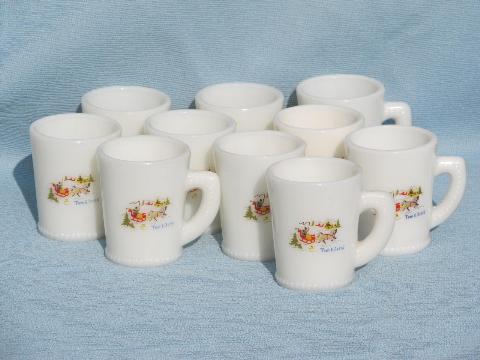 photo of 10 vintage 40's-50's Tom and Jerry cups, Currier and Ives Christmas scene #1