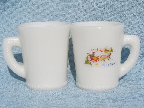 photo of 10 vintage 40's-50's Tom and Jerry cups, Currier and Ives Christmas scene #2