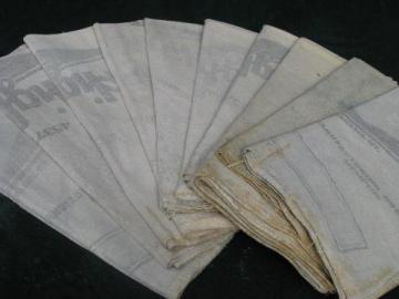 catalog photo of 10 vintage feedsack shop/kitchen towels, heavy old cotton sacking fabric