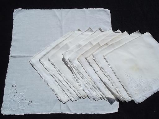 photo of 10 vintage fine cotton napkins, madeira type embroidery & hemstitching #1