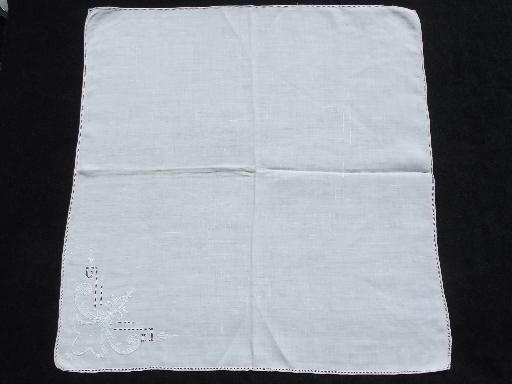 photo of 10 vintage fine cotton napkins, madeira type embroidery & hemstitching #2