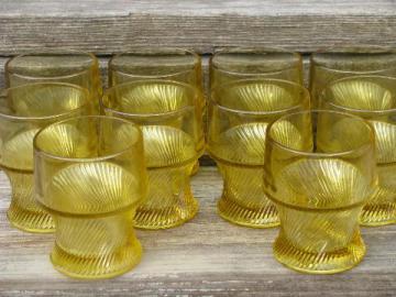 catalog photo of 10 vintage tumblers, spiral rib grip glasses georgian amber gold glass