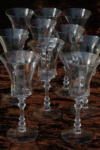 photo of 10 water glasses, vintage crystal clear Cambridge gadroon blank stems, rose point shape #1