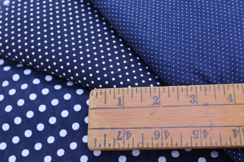 photo of 10 yards vintage cotton quilting fabric lot, tiny prints & dots on navy blue #2