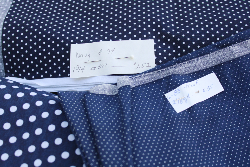 photo of 10 yards vintage cotton quilting fabric lot, tiny prints & dots on navy blue #4