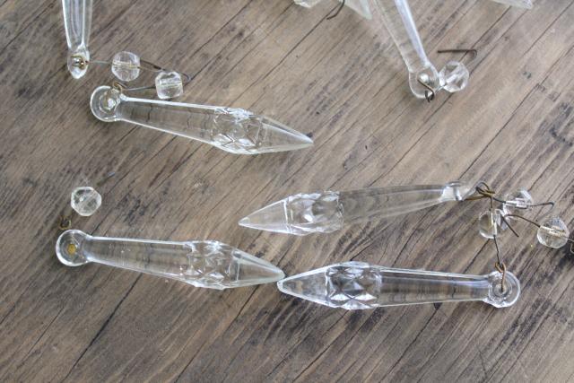 photo of 100+ antique pressed glass prisms or lusters, vintage chandelier teardrops w/ waffle pattern #5