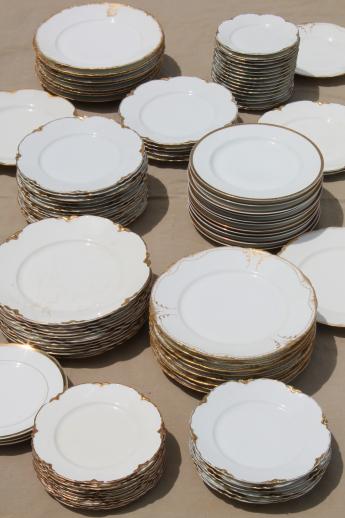 photo of 100 antique vintage mismatched china plates perfect for weddings, pure white w/ gold mixed patterns #1