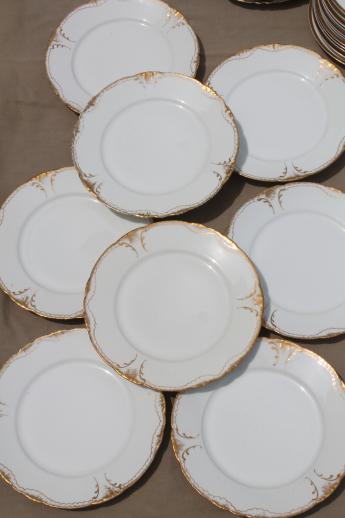 photo of 100 antique vintage mismatched china plates perfect for weddings, pure white w/ gold mixed patterns #5