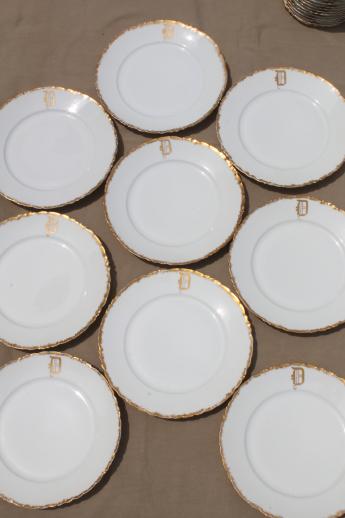 photo of 100 antique vintage mismatched china plates perfect for weddings, pure white w/ gold mixed patterns #7