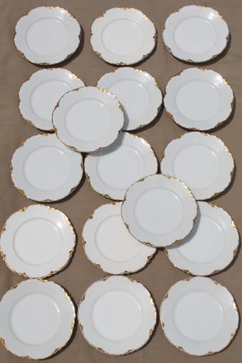 photo of 100 antique vintage mismatched china plates perfect for weddings, pure white w/ gold mixed patterns #8